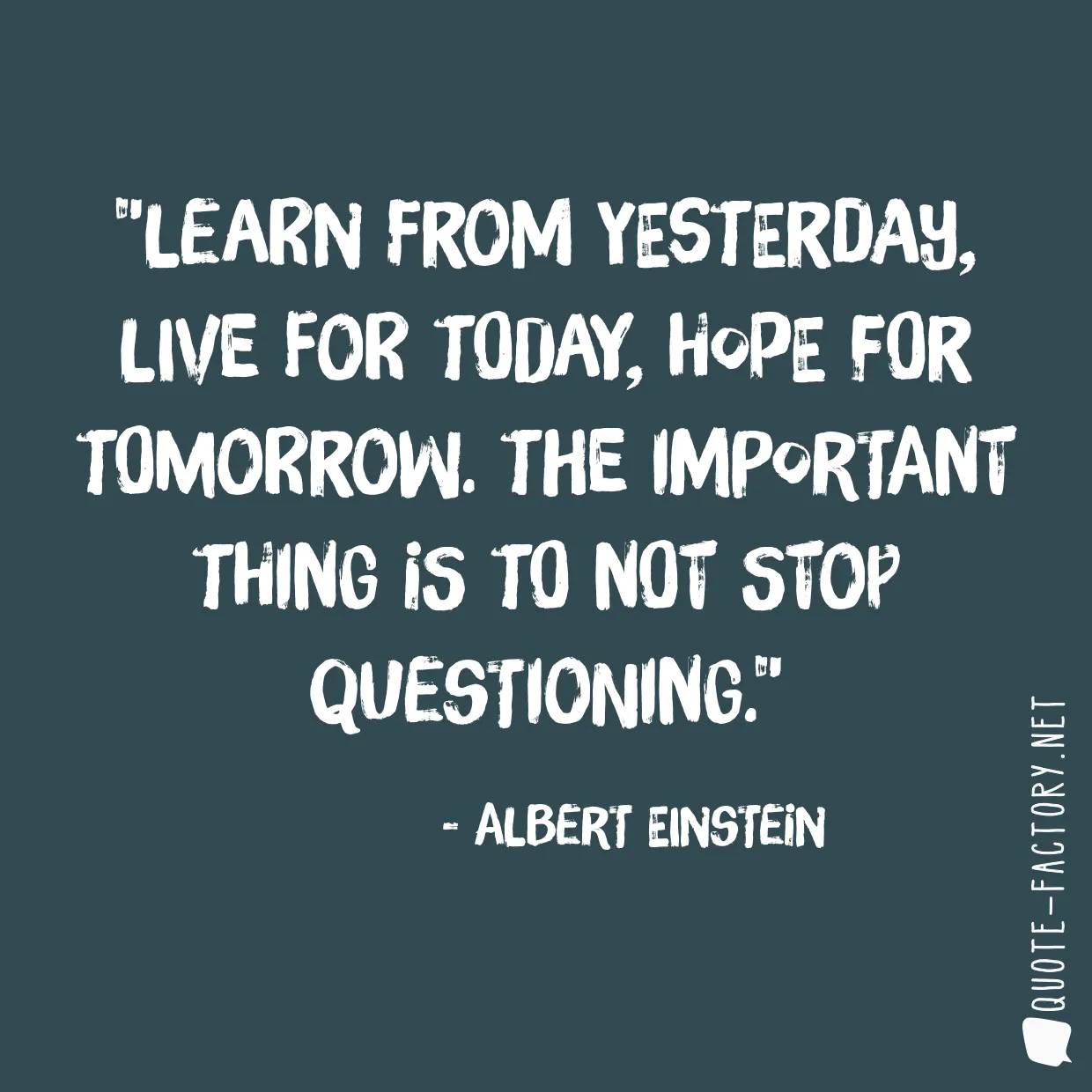 Learn from yesterday, live for today, hope for tomorrow. The important thing is to not stop questioning.