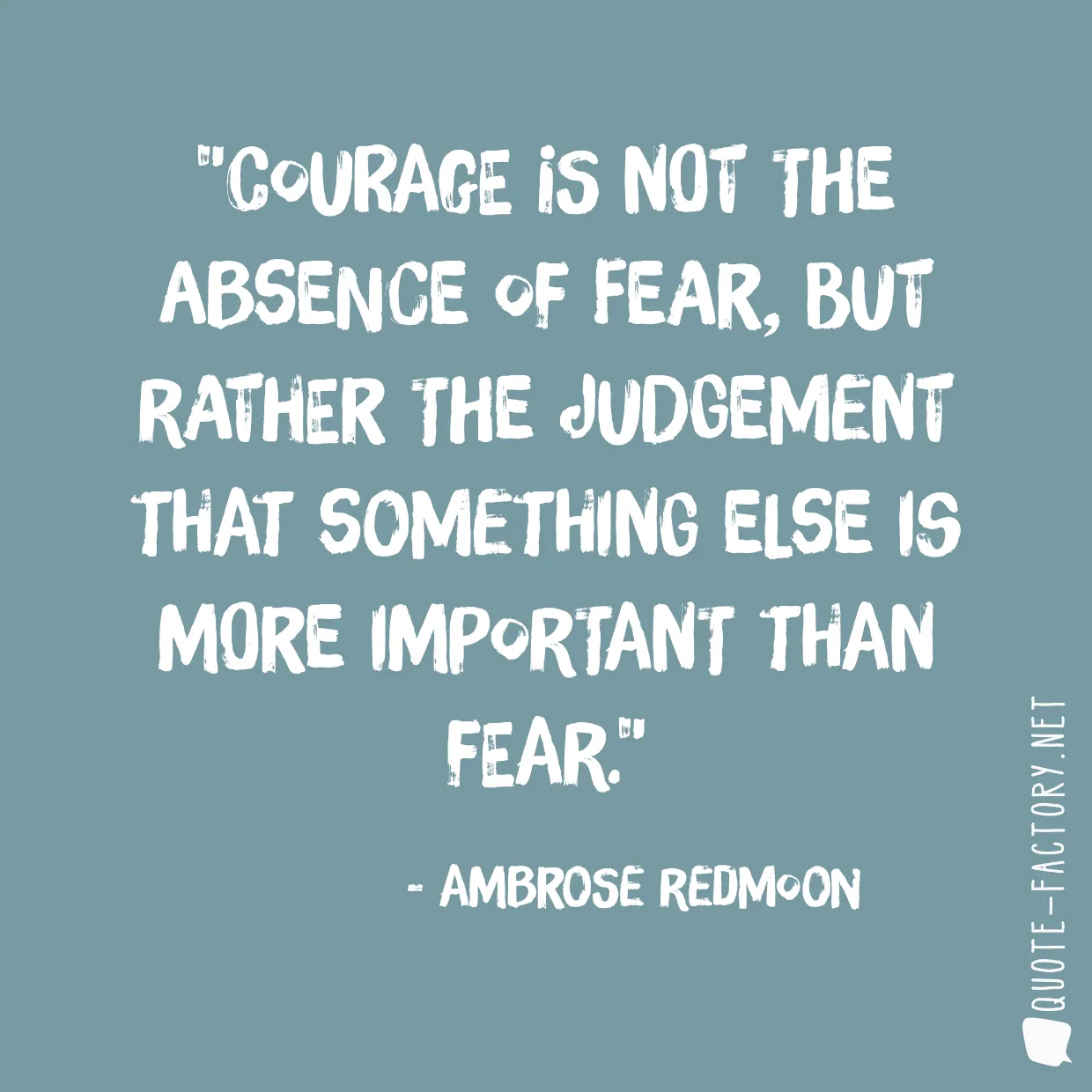 Courage is not the absence of fear, but rather the judgement that something else is more important than fear.