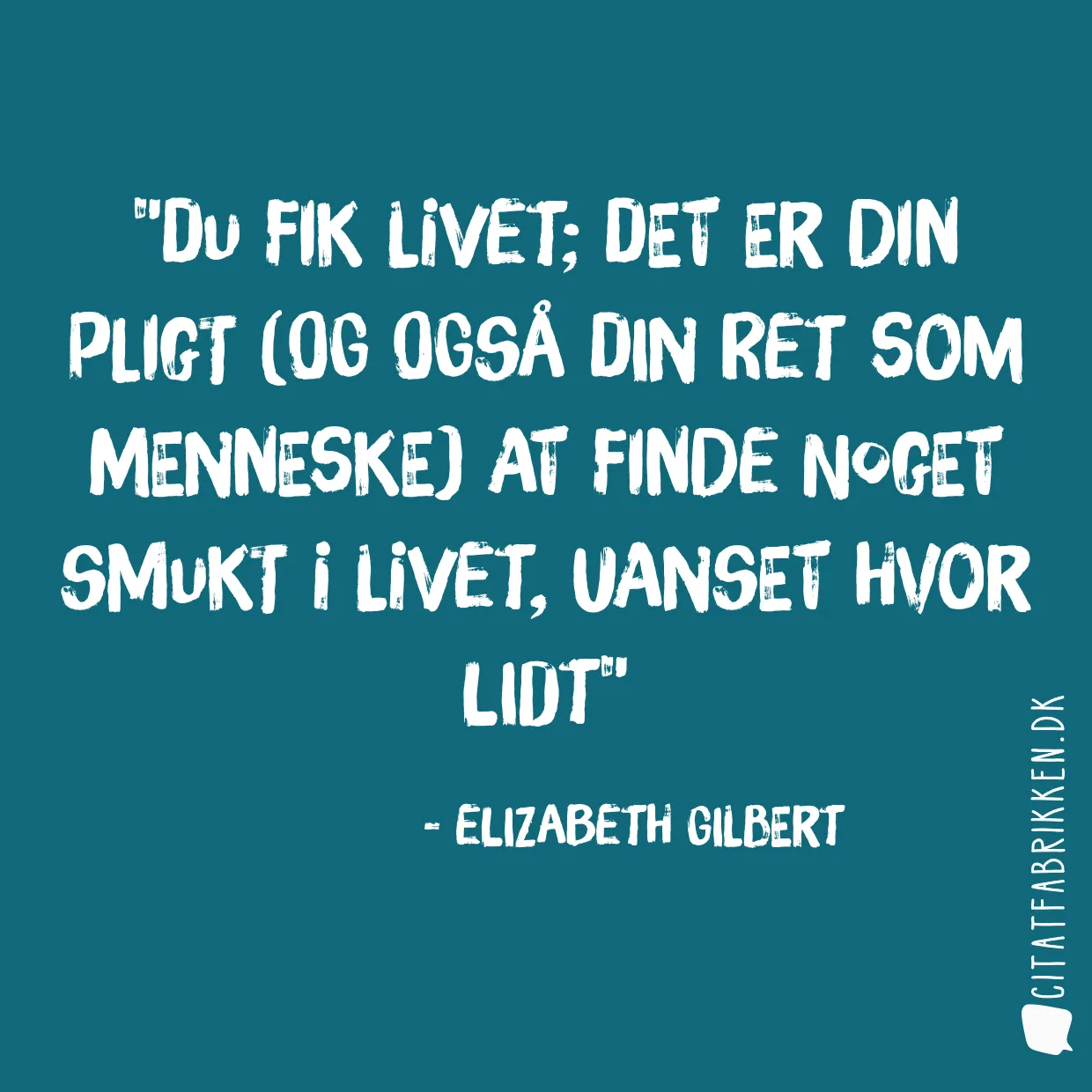 Du fik livet; det er din pligt (og også din ret som menneske) at finde noget smukt i livet, uanset hvor lidt