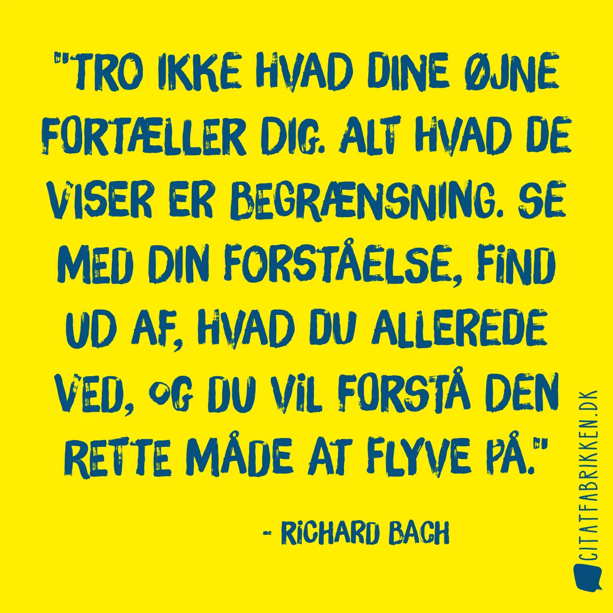 Tro ikke hvad dine øjne fortæller dig. Alt hvad de viser er begrænsning. Se med din forståelse, find ud af, hvad du allerede ved, og du vil forstå den rette måde at flyve på.