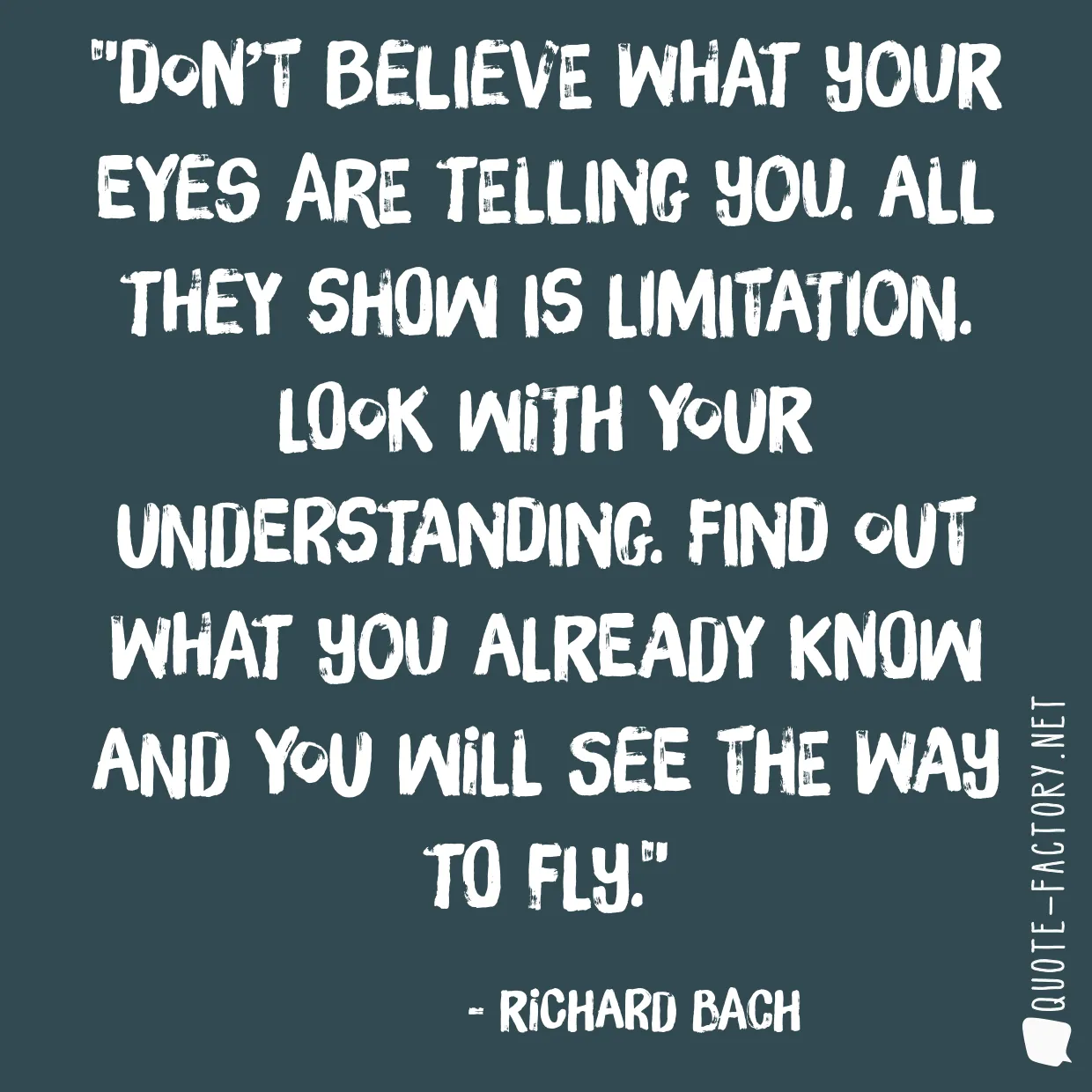 Don’t believe what your eyes are telling you. All they show is limitation. Look with your understanding. Find out what you already know and you will see the way to fly.