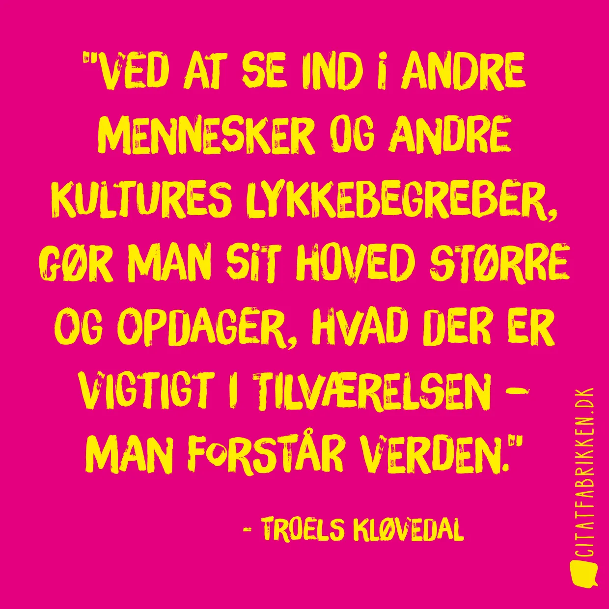 Ved at se ind i andre mennesker og andre kultures lykkebegreber, gør man sit hoved større og opdager, hvad der er vigtigt i tilværelsen – man forstår verden.