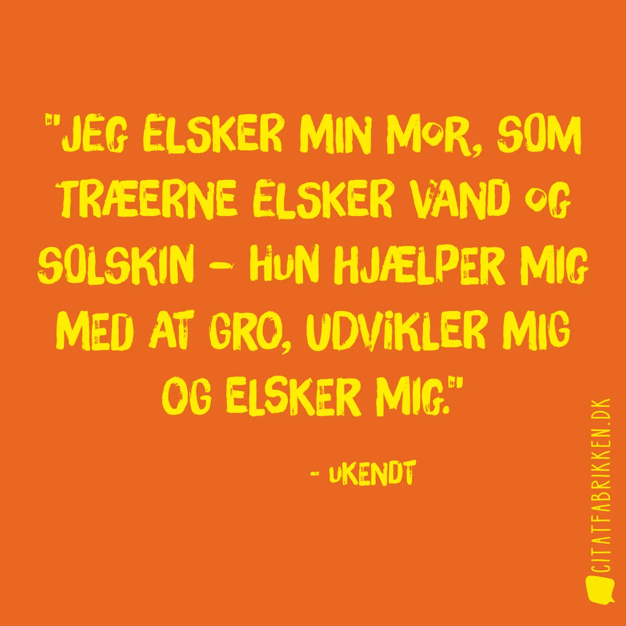 Jeg elsker min mor, som træerne elsker vand og solskin – hun hjælper mig med at gro, udvikler mig og elsker mig.